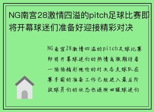 NG南宫28激情四溢的pitch足球比赛即将开幕球迷们准备好迎接精彩对决